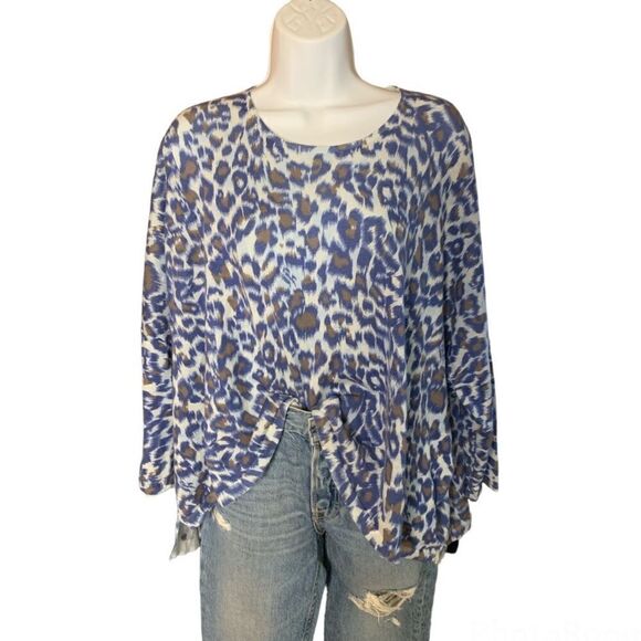 Gerard Darel Paris Cheetah Print Lightweight Knit Top Blue Size 3 US M - Picture 1 of 11